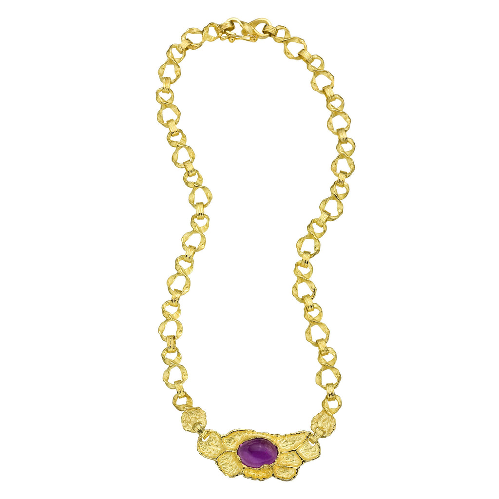 Colore N4 | 18K Gold Amethyst Cabochon Necklace | Handmade in Italy | Via Orefici